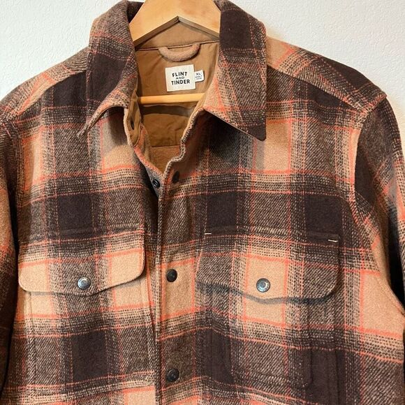Flint and Tinder The Heritage Wool Jacket Chocolate Brown Plaid Men's Size XL - Picture 3 of 7